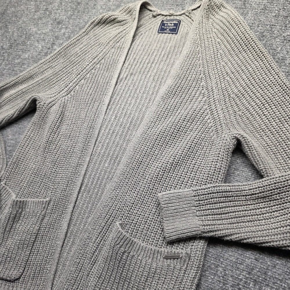Abercrombie & Fitch Grey Shaker Knit Open Front Cardigan Sweater XS Pockets